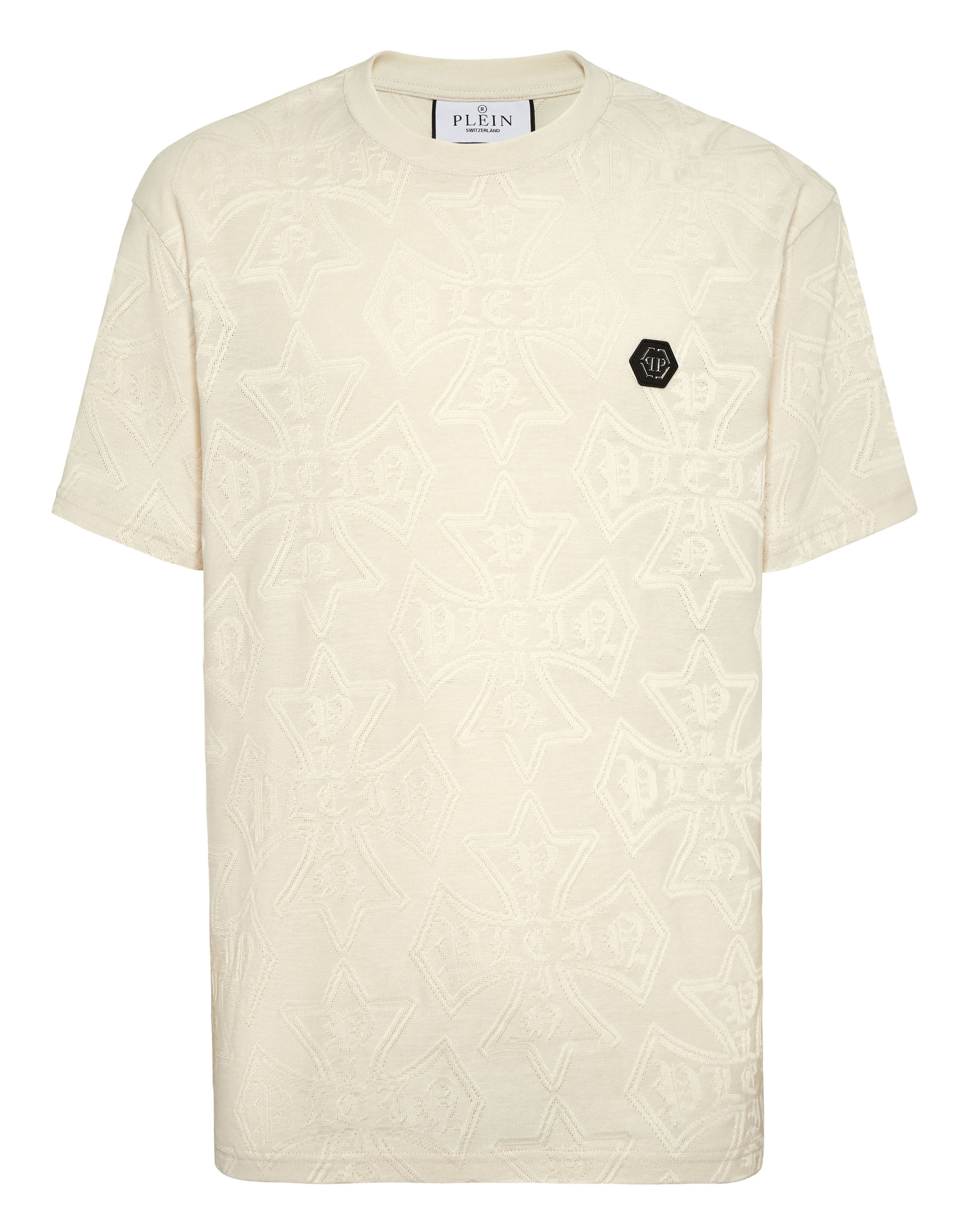 Round Neck Jacquard T-Shirt Crest Image