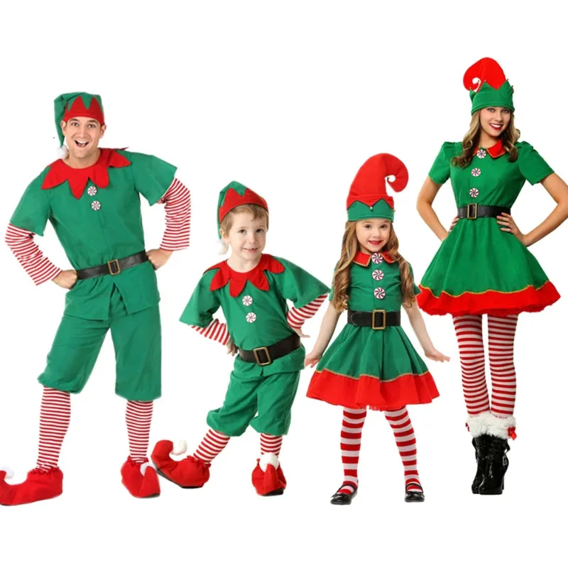 Jungen Mädchen Weihnachten Weihnachtsmann Kostüm Elf Outfit für Familie Kleidung Männer Frauen Weihnachten Weihnachtsmann Elfen Cosplay Weihnachten Kostüm Image