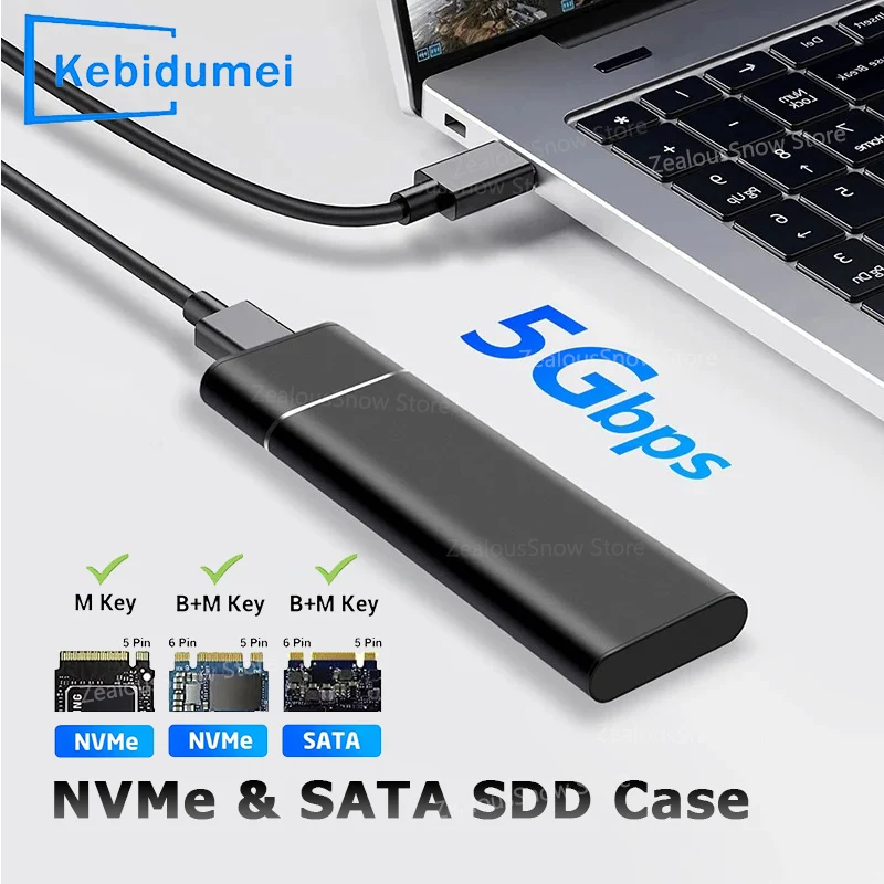 Dual Protocol M2 SSD-Gehäuse M.2 NVMe SATA SSD-Gehäuseadapter 10 Gbit/s USB 3.1 Typ C externes Gehäuse unterstützt M- und B&M-Tasten Image