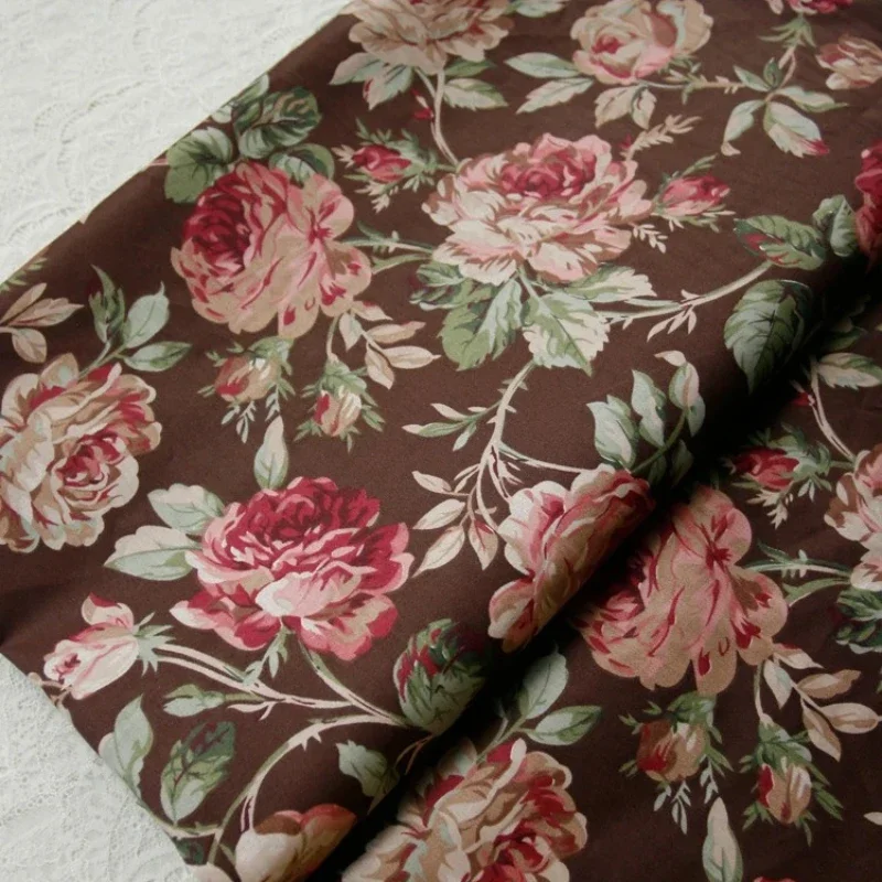 160 x 50 cm dunkler Kaffee, Kamelien-Twill, reine Baumwolle, große Rose, Nähstoff, Herstellung von Kleidern, Kleidung, Schreibtisch-Nähtuch, 180 g/m