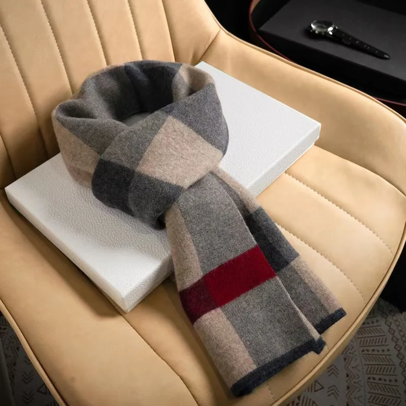 Cadeau de Noël Écharpe 100% laine pour homme, enveloppe d