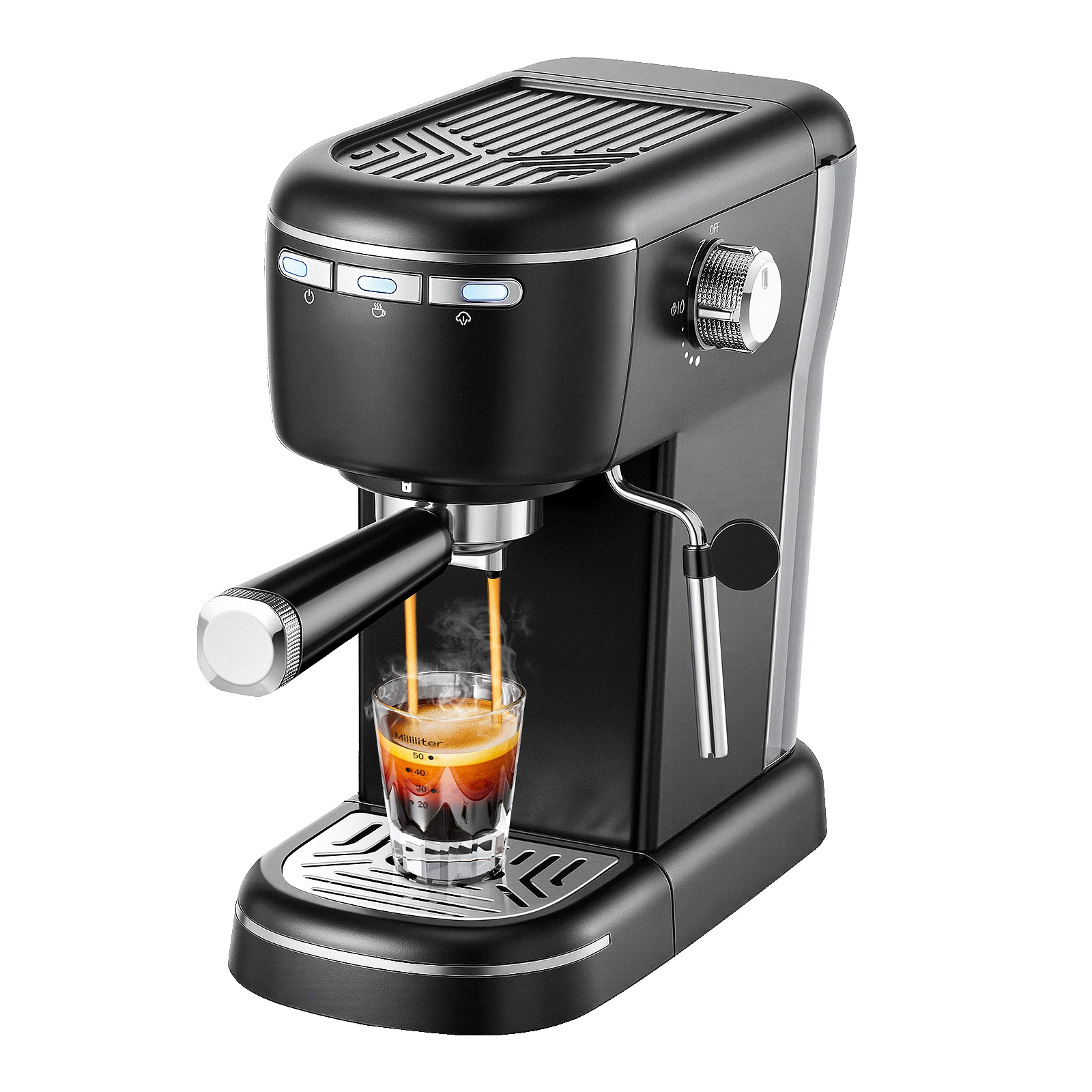 15 Bar 1,2 l abnehmbarer Tank, kompakte Cappuccino-/Latte-Maschine, Edelstahl, 1100 W, schwarze Espresso-Kaffeemaschine Image