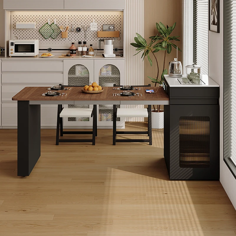 Massivholz, faltbar und ausziehbar, Kücheninsel, multifunktionales, kompaktes Esstisch-Set mit vollem Stauraum, kleinem Raum FYDT ​ ​