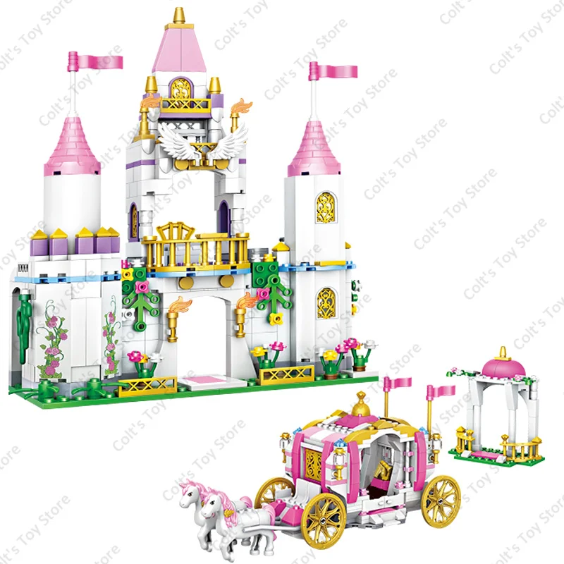 2024 Prinzessin Bausteine Mädchen Fee Schloss Haus Blöcke Klassische Traum Kutsche Haus Modell Figuren Kind Spielzeug Geburtstag Geschenke Image