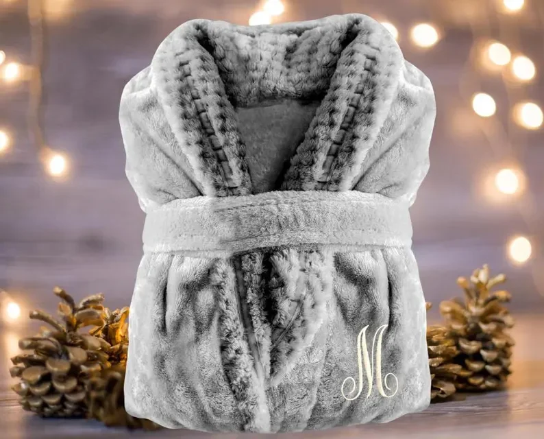 Personalisierter, luxuriöser, bestickter Bademantel, individuelle passende Bademäntel, flauschiger Fleece-Bademantel | Plüsch-Bademantel für Damen Image