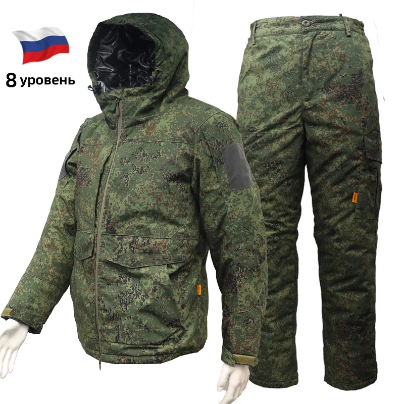 Russische Winterschutzkleidung für den Winter, russisches Vkbo Green Man LV8 Camouflage-Baumwollanzug-Set, wärmereflektierende Militärwinte Image