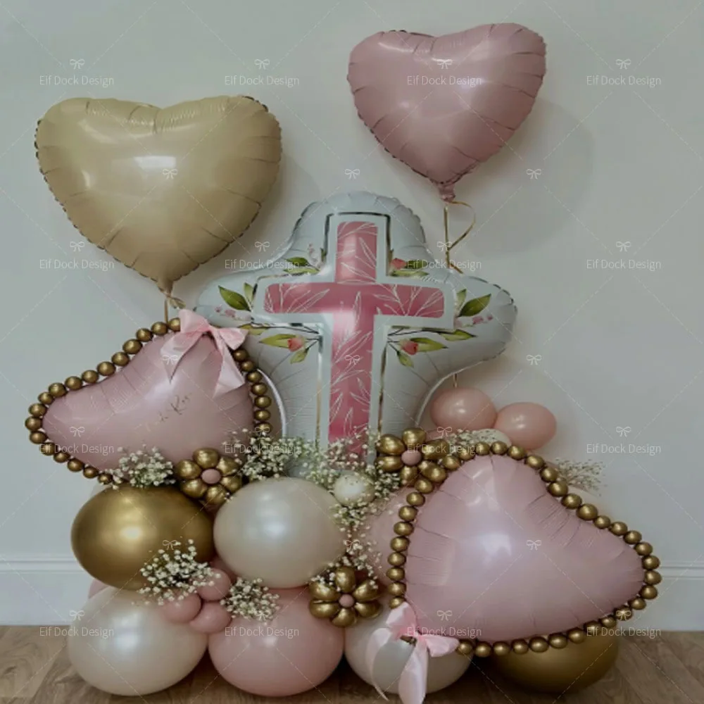 36 stücke Baby Taufe Ballon Mädchen Kreuz Bad Folie ballon Kommunion Taufe Engel Baby Taufe Ballon Dekoration Lieferungen Geschenke Image