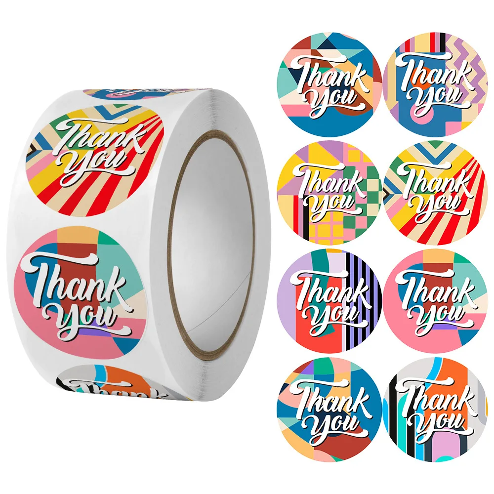 500 Stück bunte Dankesaufkleber für kleine Unternehmensaufkleber | 8 Designs, 1 Zoll Image