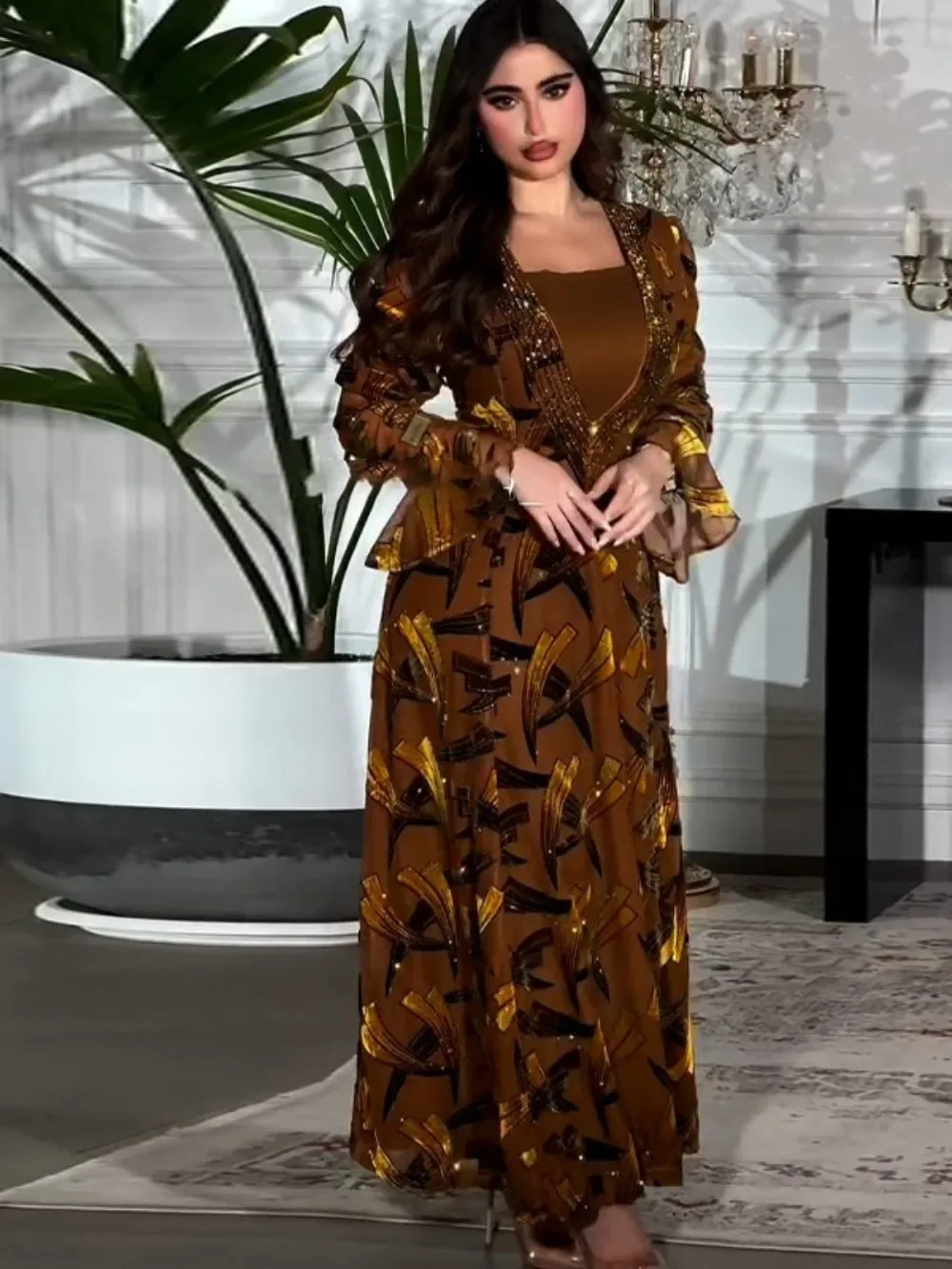 Frauen Kleid Muslimischen Jalabiya Spitze-up Flare Hülse Vestidos Largos Party Kaftan Ramadan Lange Kleider Kaftan Arabischen Robe Eid abaya Image