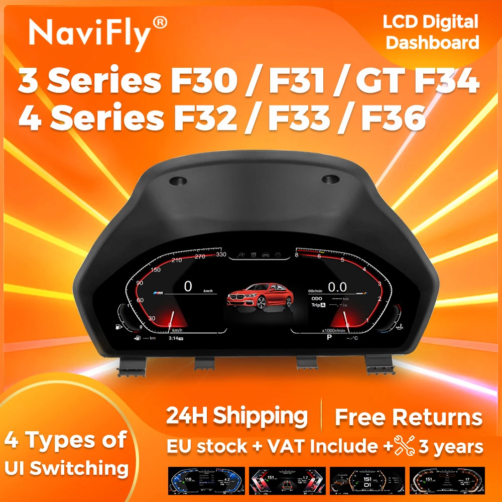 Cruscotto digitale LCD NaviFly 12.3 "per BMW serie 3 F30 /F31 /GT F34 serie 4 F32 F33 F36 pannello strumenti Virtual Cockpi