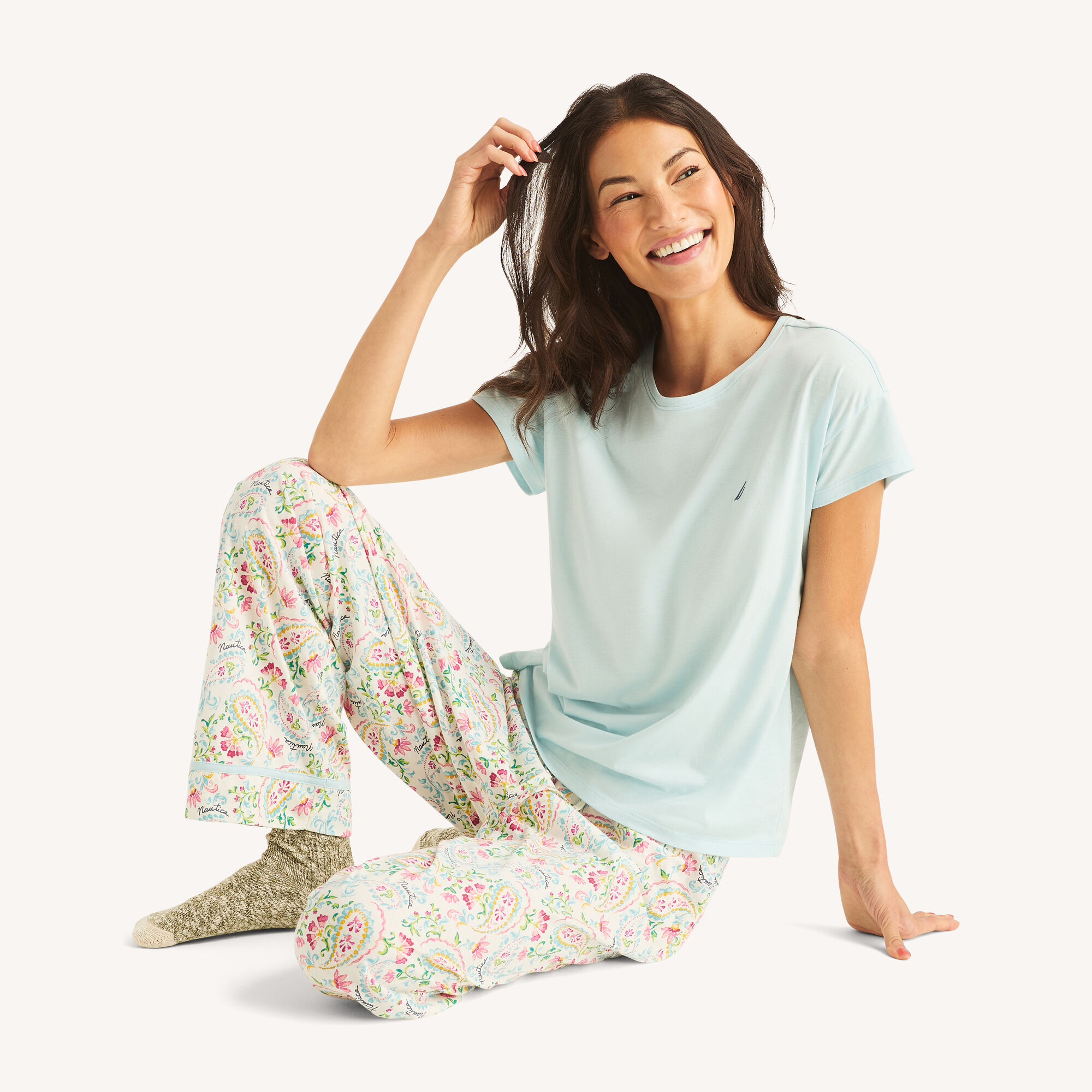 Nautica Women's Printed Pajama Pant Set 110 (Snow), XS