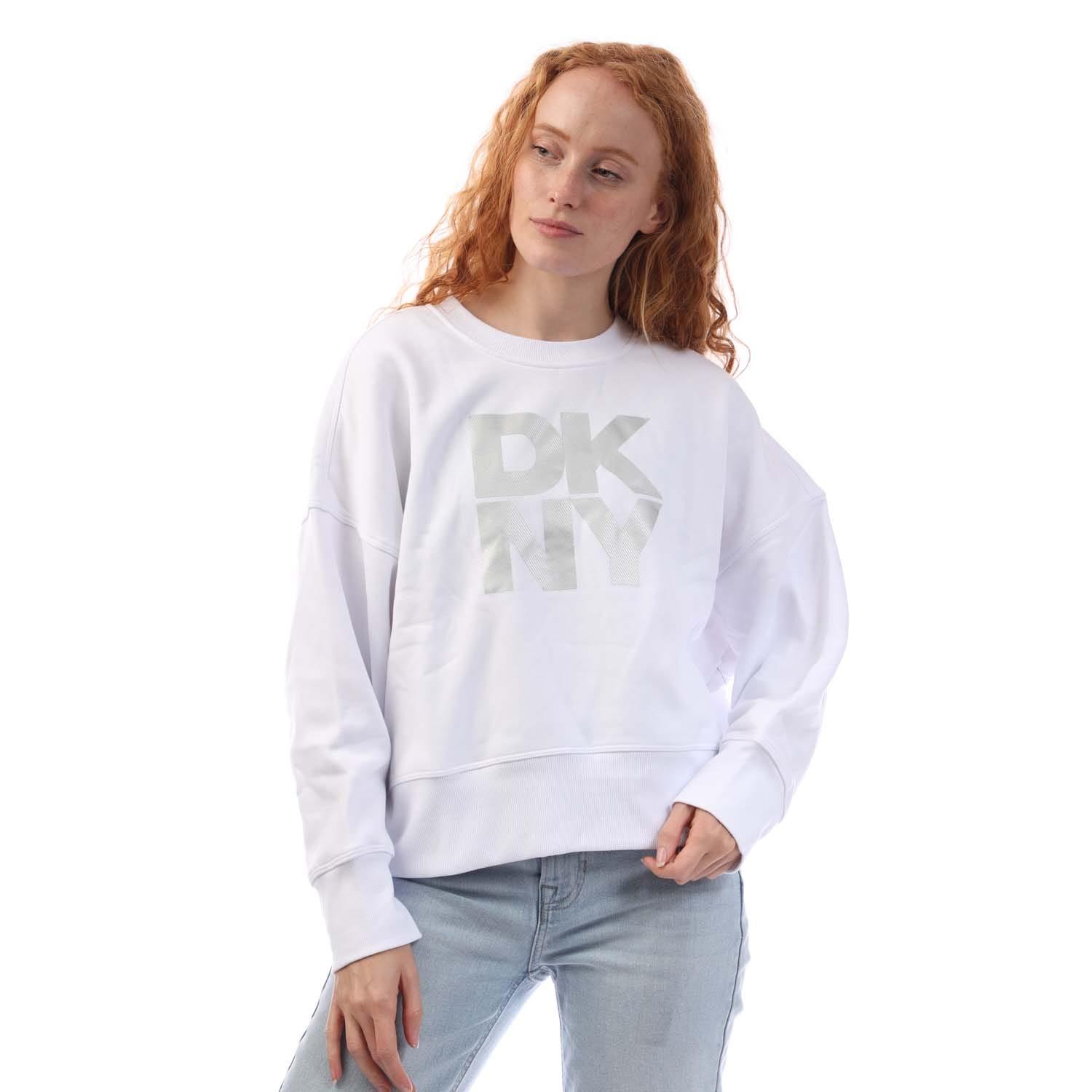 DKNY - Sweatshirt für Damen, Logo (Weiß/Silber)
