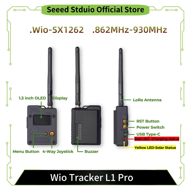 Wio Tracker L1 Pro Board, 1,3-Zoll-OLED-Display, 3D-gedrucktes Gehäuse und Akku, LoRa 868MH (862–930 MHz), nRF52840, L76K GPS Image