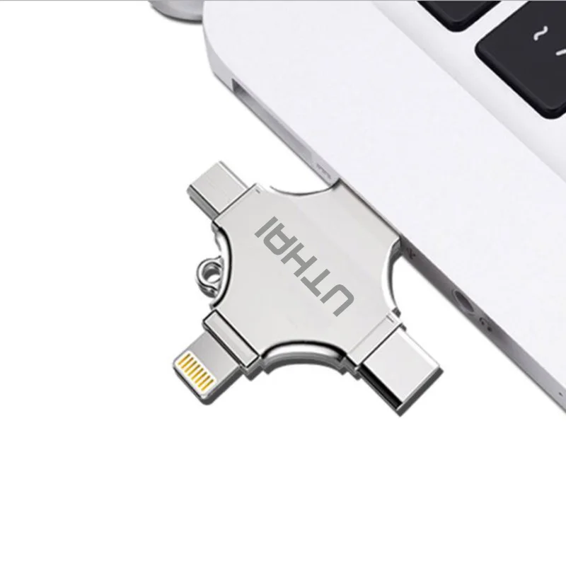 UTHAI T83 4-in-1-USB-Flash-Laufwerk, Metall-Stick, Typ C, Lightning Micro-USB, kompatibel mit iPhone 64 GB, 32 GB, 128 GB Image