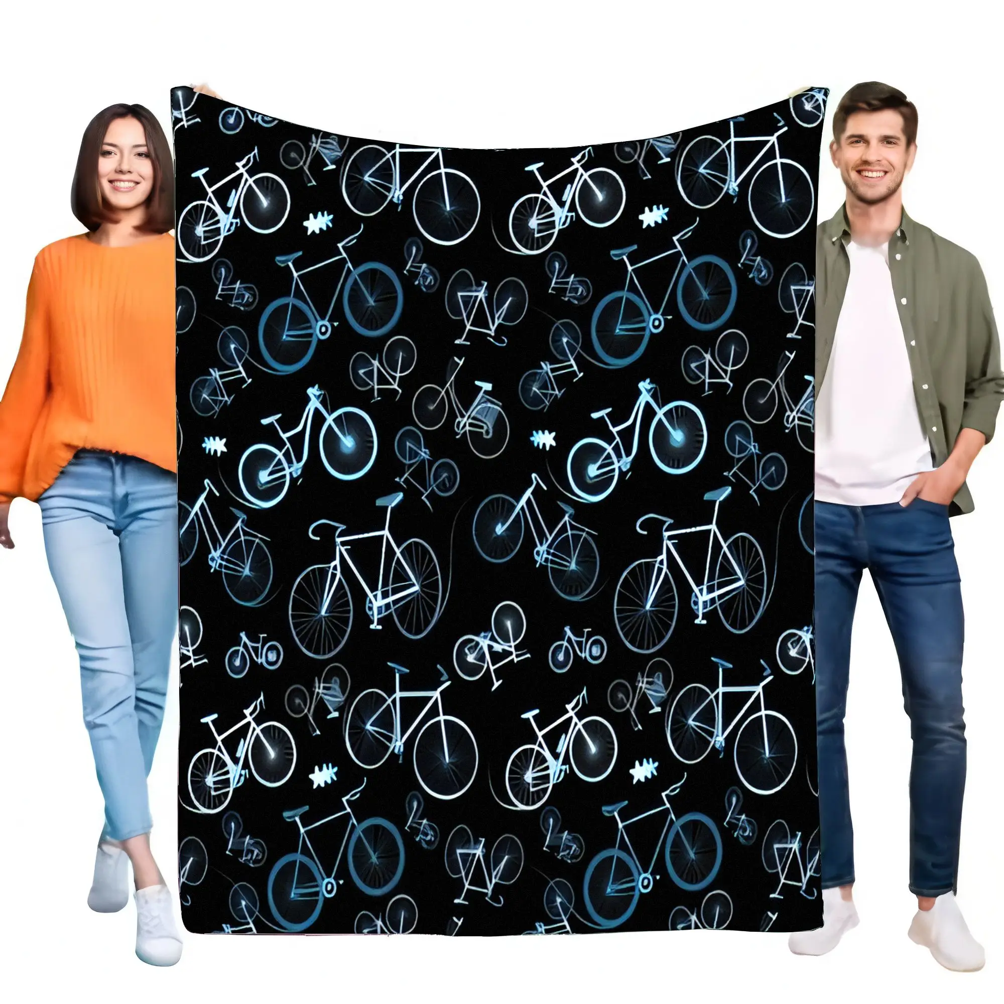 Schwarz Blau Fahrrad Radfahren Fahrrad Muster Fleece Decke Weiche Gemütliche Warme Überwurf für Bett Sofa Home Decor Geschenk für Radfahrer Image