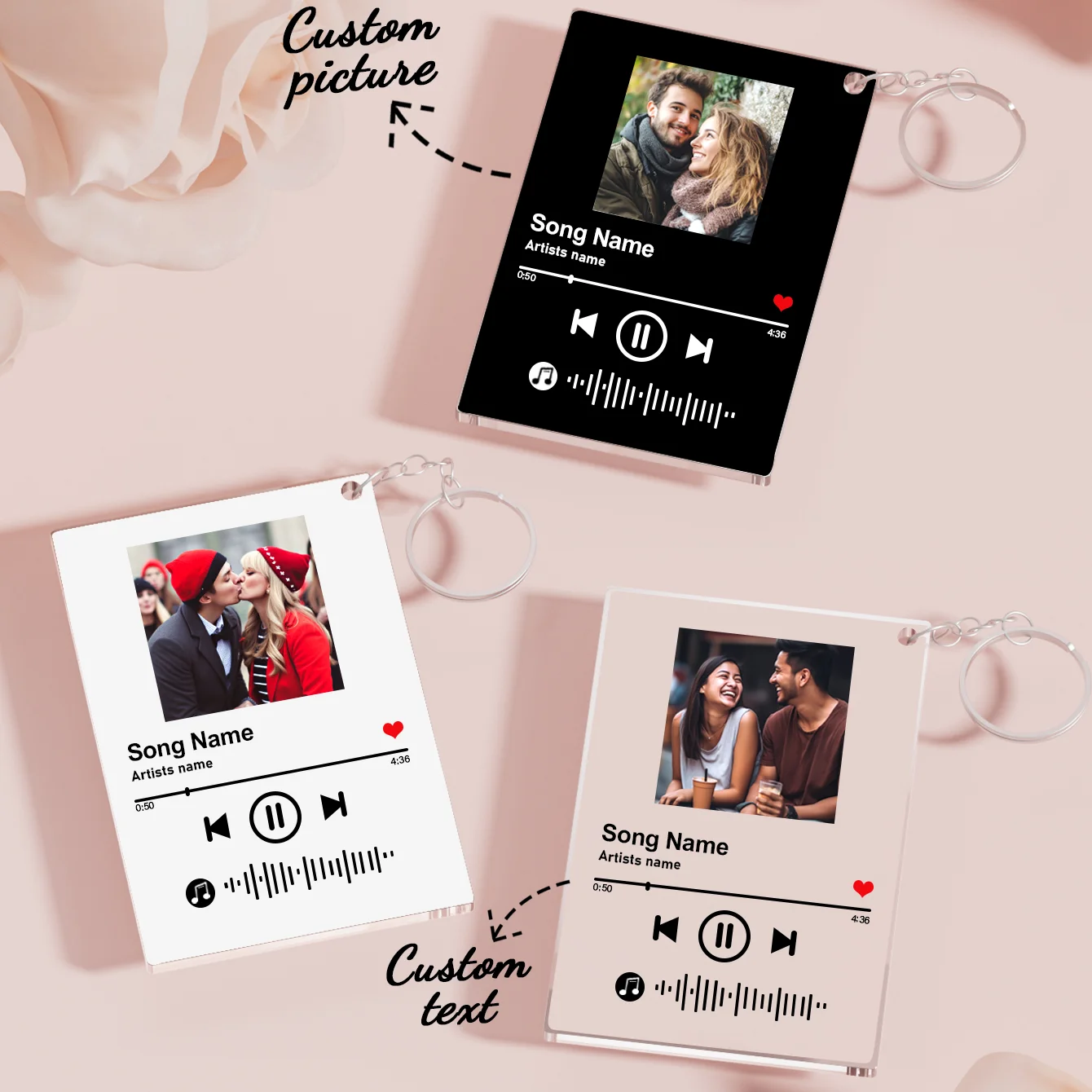 Individuelle Foto-Schlüsselanhänger, personalisierte Musik-Schlüsselanhänger, individuelle Musik-Taschen-Schlüsselanhänger, Geburtstagsgeschenke, Jubiläumsgeschenke Image