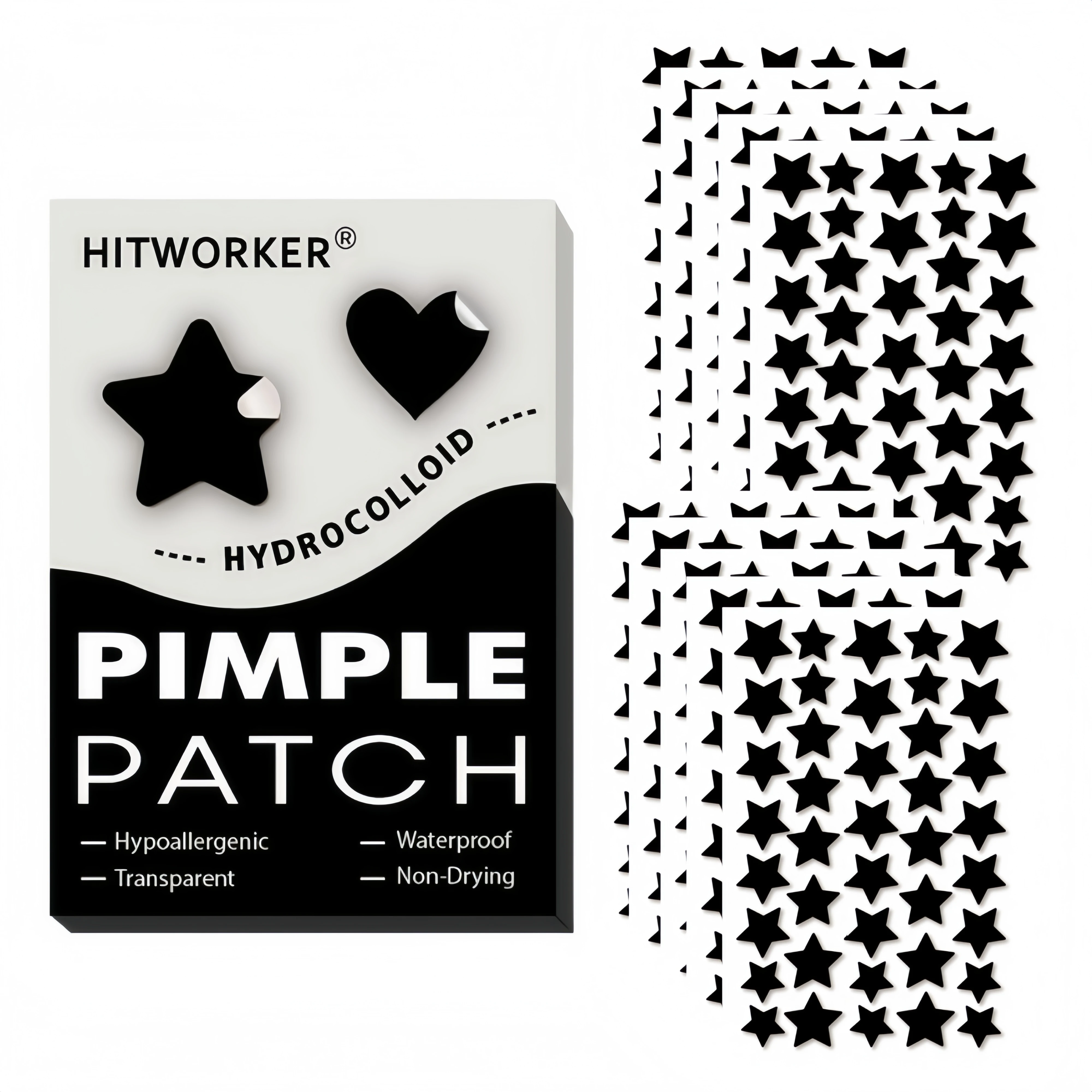 400/200 Stück/Karton schwarzer, sternförmiger Hydrokolloid-Akne-Pflaster, alkoholfrei, sanft und nicht reizend, Akne-Pflaster Image