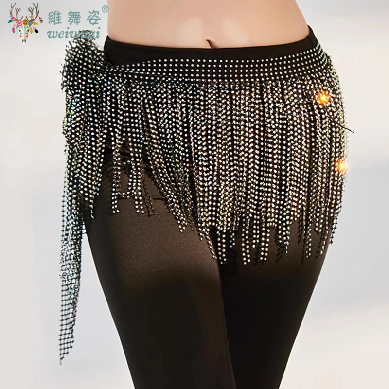 Neue Frauen Glänzende Bauchtanz Taille Ketten Orientalischen Bauchtanz Indischen Tanz Kostüm Zubehör Quaste Multilayer Hüfte Schal Röcke Image
