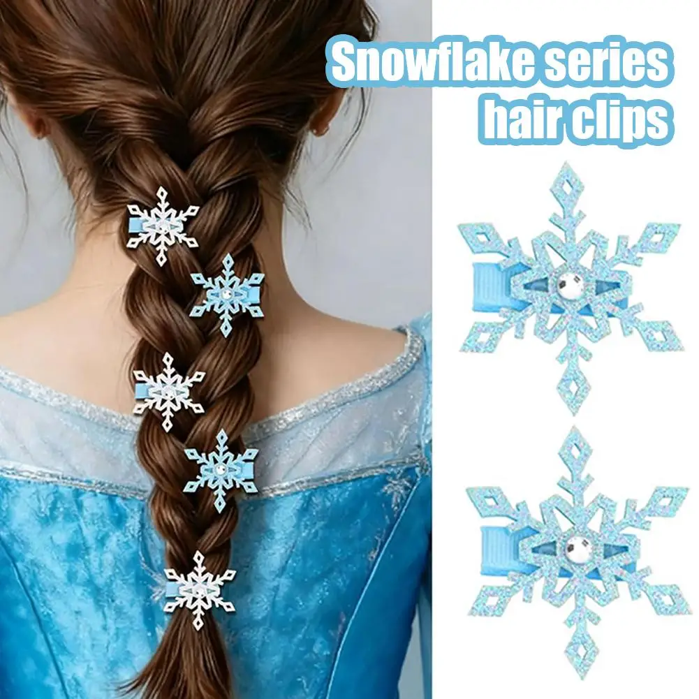 2 stücke Winter Neue Gefrorene Schneeflocke Haarnadel kinder Haar Clip Elsa Prinzessin Haar Zubehör Mädchen Seite BB Clip rosa Blau Silber Image