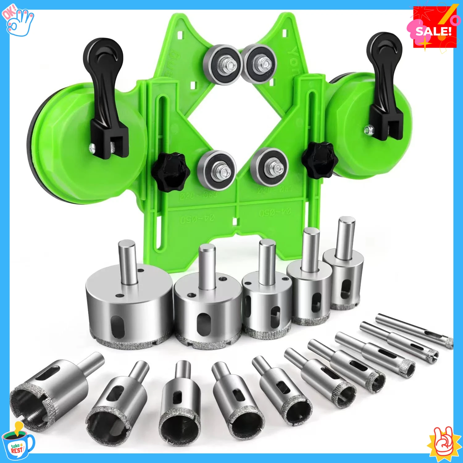 Precision Drilling Positioning Guide Clamp with Adjustable Suction Cup -Diamond Hole Saw Tile Drill Bit,Renovation Drilling Tool