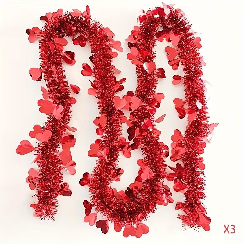 3 Pack Valentines Heart Tinsel Garland Decorations(2M3), Valentines Day Red Pink White Metallic Garland Valentine's Day Decorations for Home Indoor Outdoor Wedding Hanging Valentines Day Decor