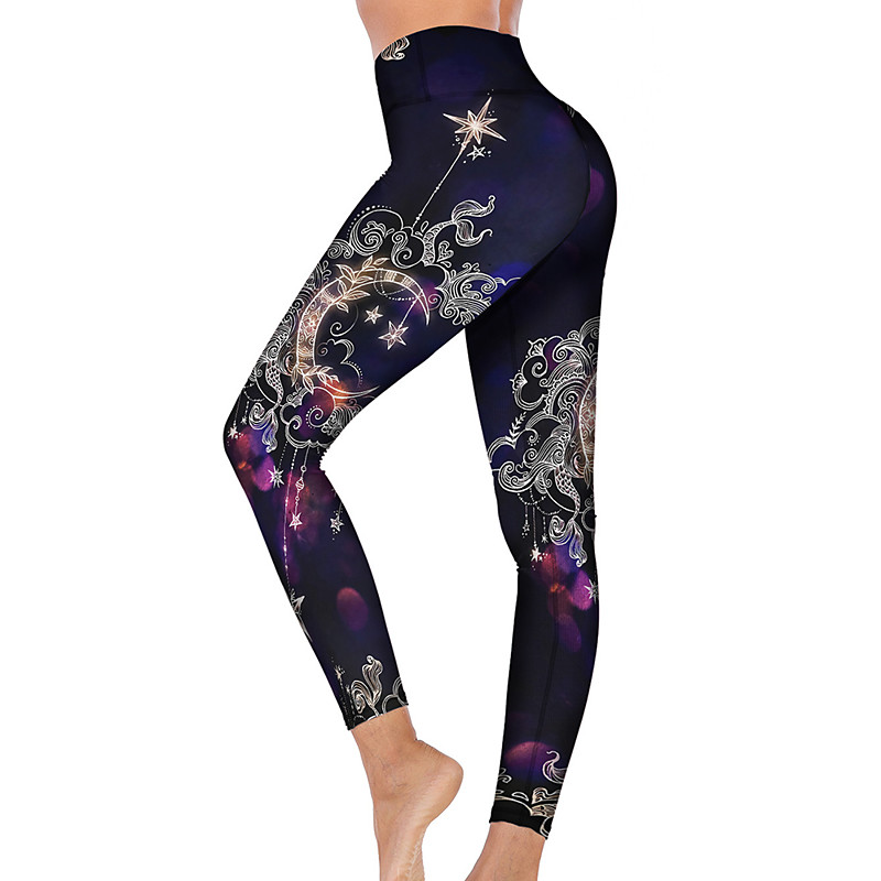 Women's Sports Gym Leggings Yoga Pants High Waist Spandex Dark Purple Winter Tights Leggings Galaxy Star Print Tummy Control Butt Lift Clothing Clothes Fitness Gym Workout Running / High Elasticity