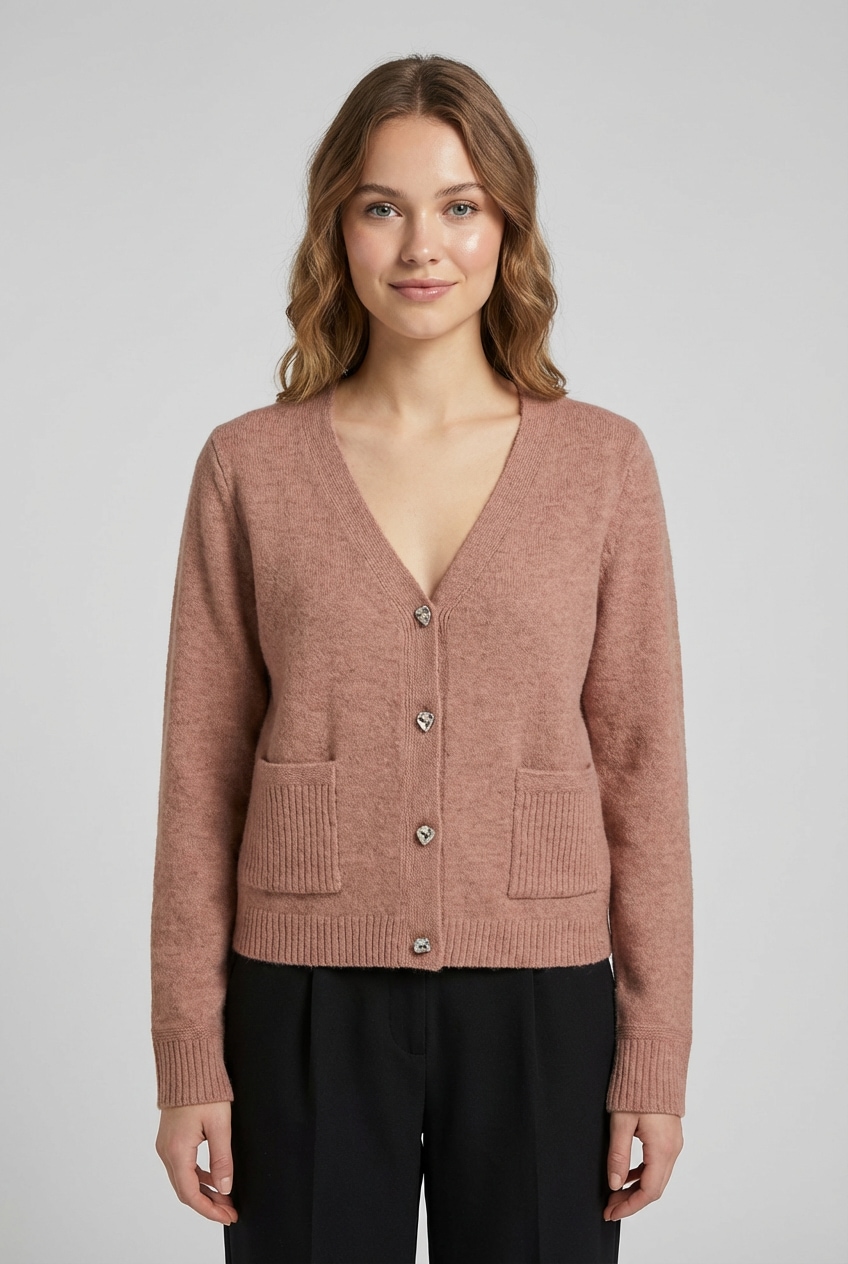 Strickjacke ONLY "ONLRENE LIFE LS CARDIGAN CC KNT", Damen, Gr. XS, mocha mousse detail:melange, sliver button, Strick, Obermaterial: 65% Polyester, 13% Nylon, 13% Polyacryl, 6% Wolle, 3% Elasthan, meliert, regular fit normal, V-Ausschnitt,... Image