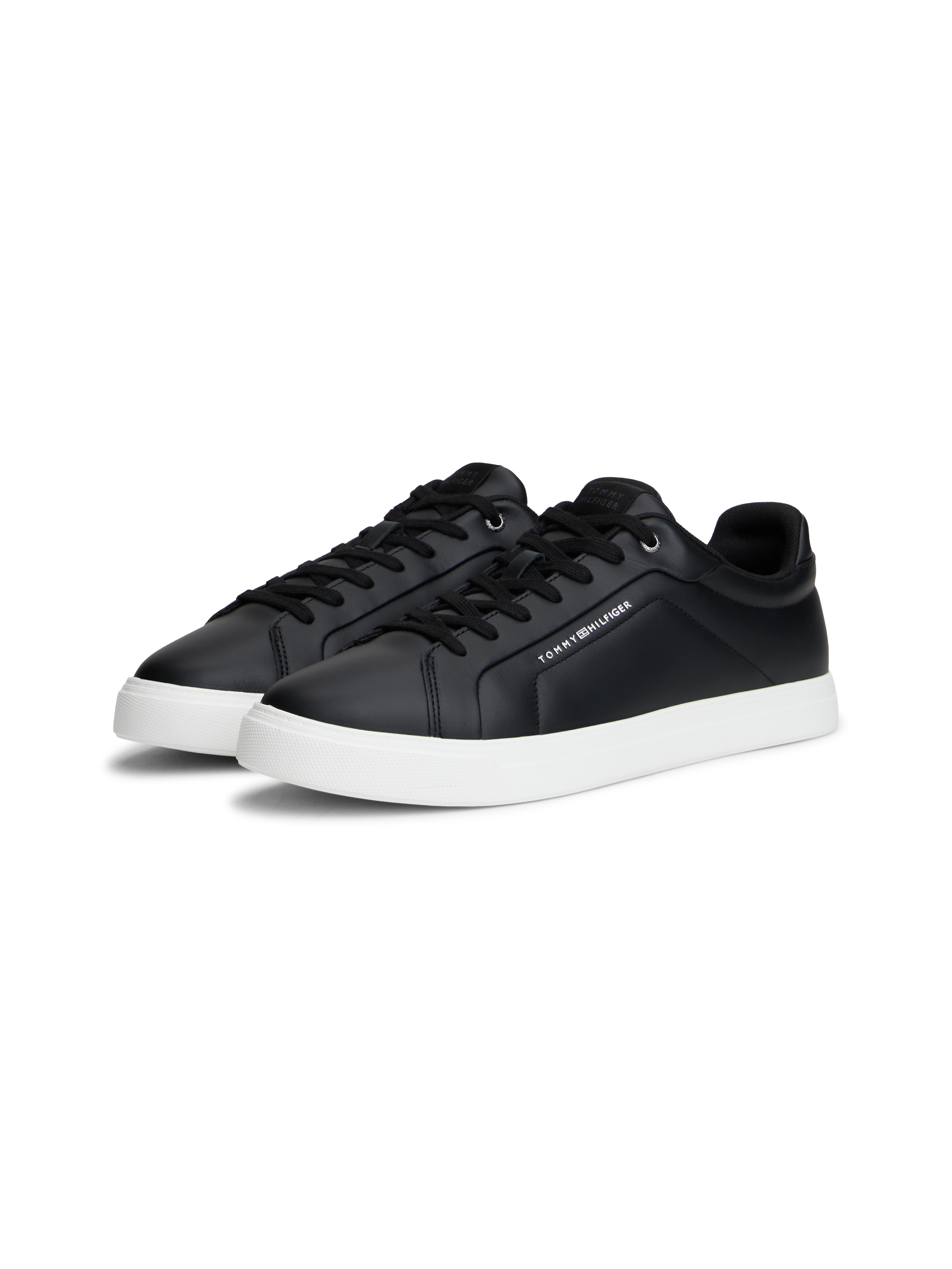 Sneaker TOMMY HILFIGER "ICON COURT LIGHT PREMIUM", Damen, Gr. 43, schwarz, Leder, Lederimitat, Schuhe Sneaker, Schnürschuh, Freizeitschuh, Halbschuh mit Ziernähten