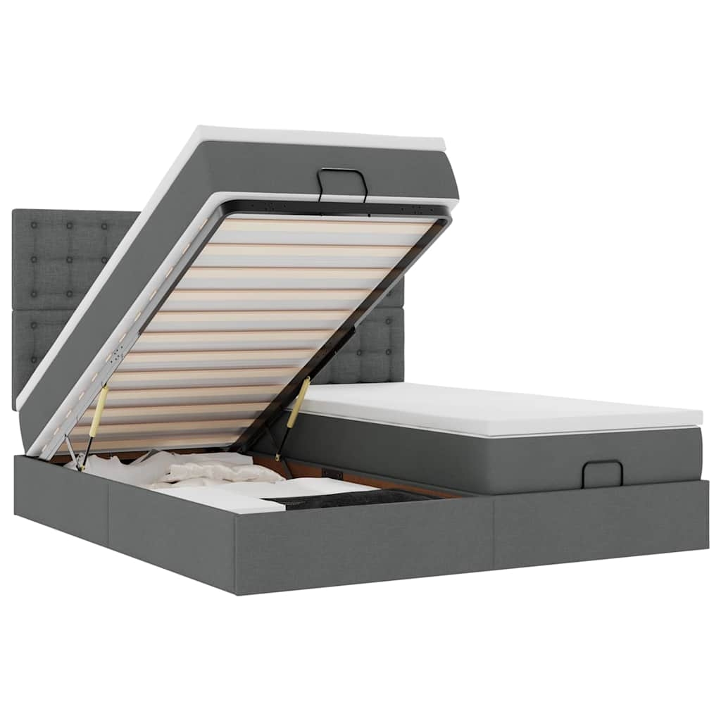 vidaXL Ottoman-Bett mit Matratzen Dunkelgrau 160x200 cm Stoff Image