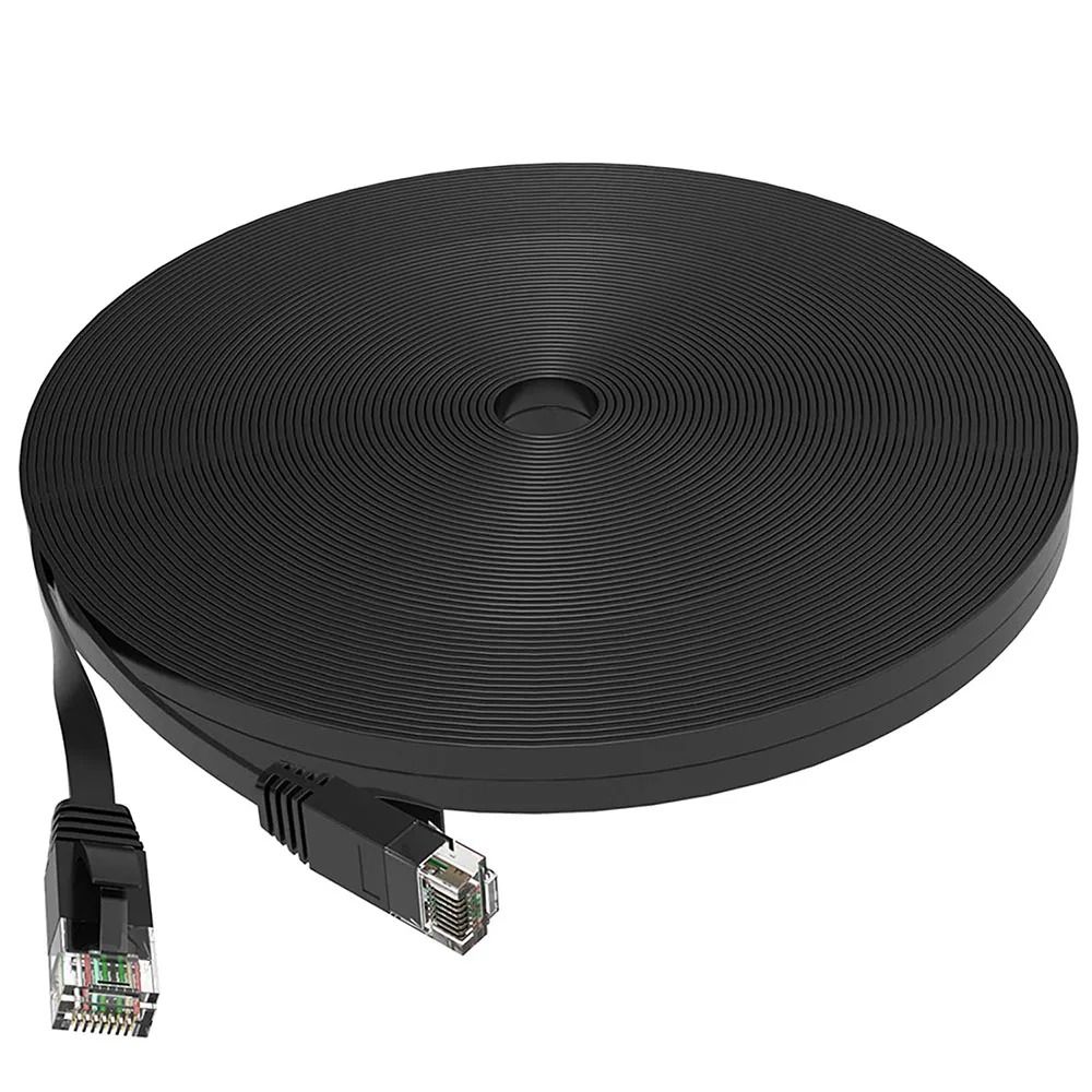 Cat 6 Ethernet Cable Flat High Speed LAN Patch Cord For Router And Network Devices black 1.5m