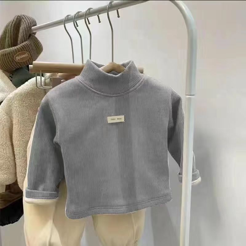 Children Winter Autumn Pullover, Half High Neck Long Sleeve, Baby Clothing Tops For Boys And Girls gray 90 For 12 24m