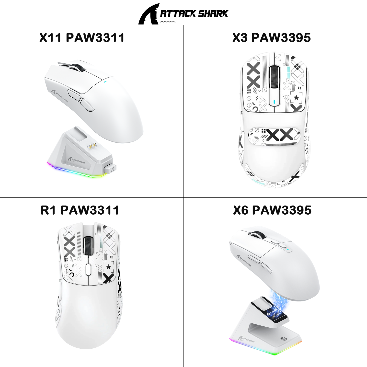 Lightweight Ergonomic Gaming Mouse, Attack Shark RGB Wireless, Bluetooth Tri Mode Connectivity For VALORANT And FPS x11 White