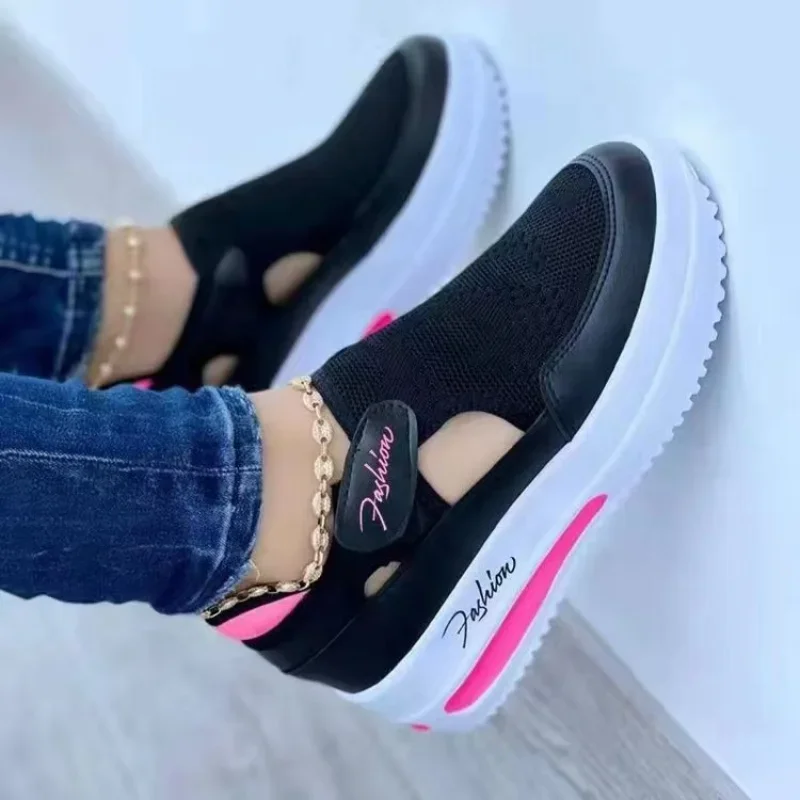 Canvas Sneakers For Women Platform Tennis Shoes Hollow Out Casual Ladies Sport Shoes Female black 39