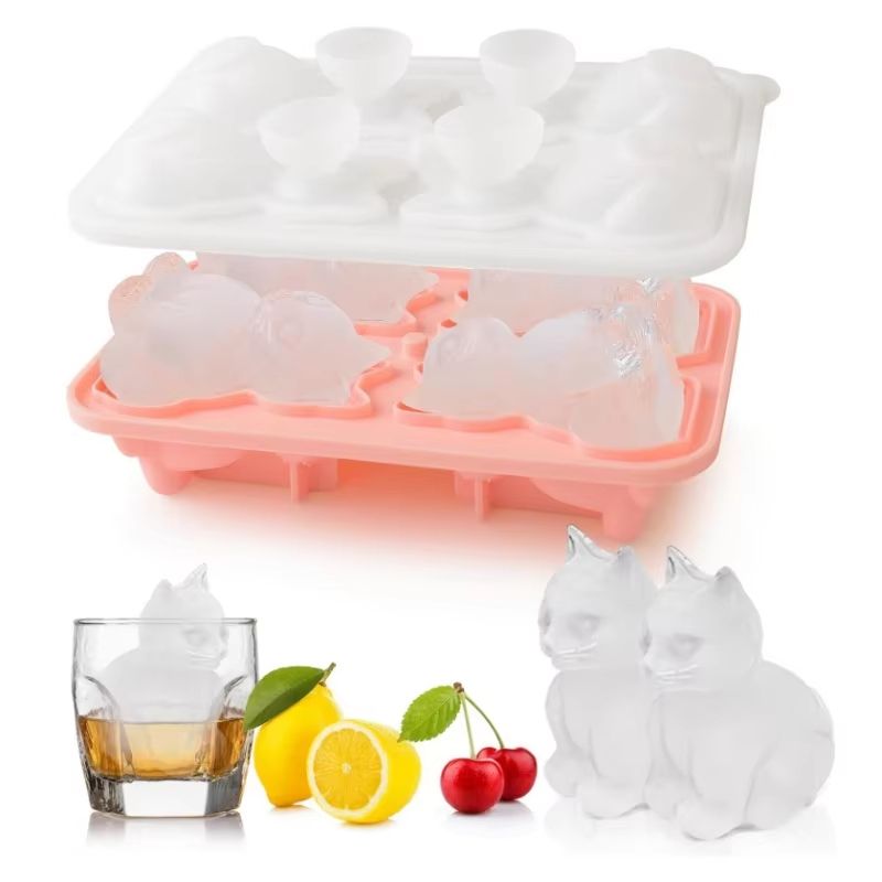 3D Cat Ice Block Mold Flexible BPA Free Silicone Ice Mold For Drinks & Cocktails blue