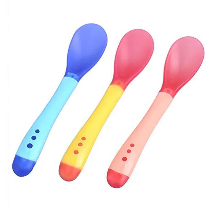 Plastic Baby Spoons, Baby Temperature Change Fork Spoon, Heat Sensitive Kids Tableware, Small Toddlers Utensils, Infant blue