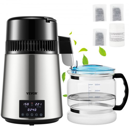 Distilled Water Maker Machine, Dual Temp Display, Stainless Steel, With Glass Carafe, Cleaning Powder, And Carbon Packs Distilled Water Maker Machine, Dual Temp Display, Stainless Steel, With Glass Carafe, Cleaning Powder, And Carbon Packs