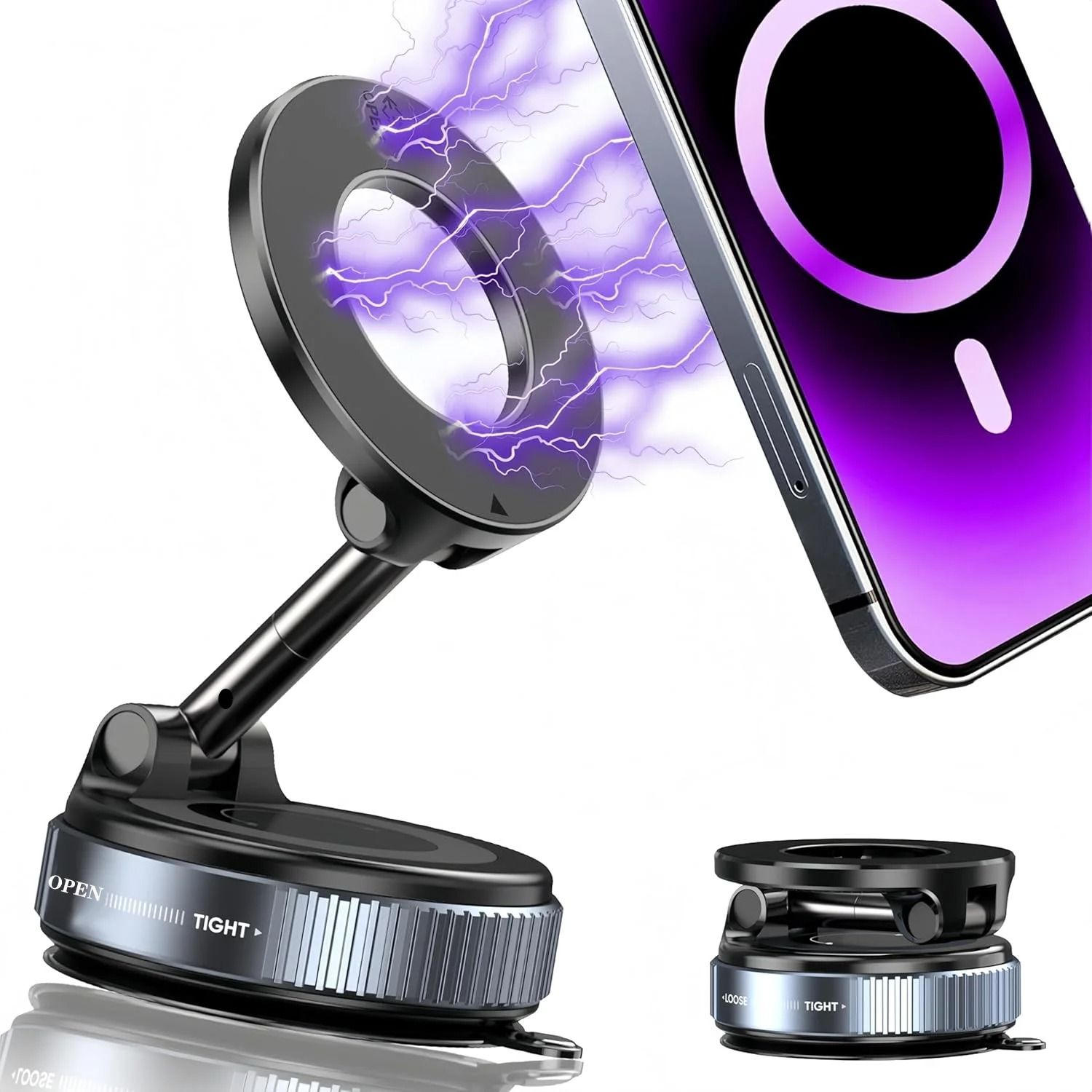 Super Strong N52 Magnetic Phone Holder With 360 Degree Rotation And Foldable Vacuum Suction Mount white