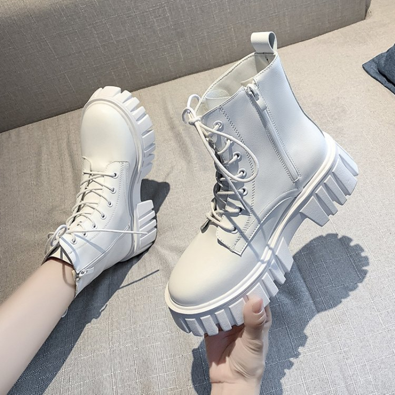 Fashion Comfort Soft Soled Boots New Women Leather Face Boots Casual Non slip Outdoor Walking Shoes white 37