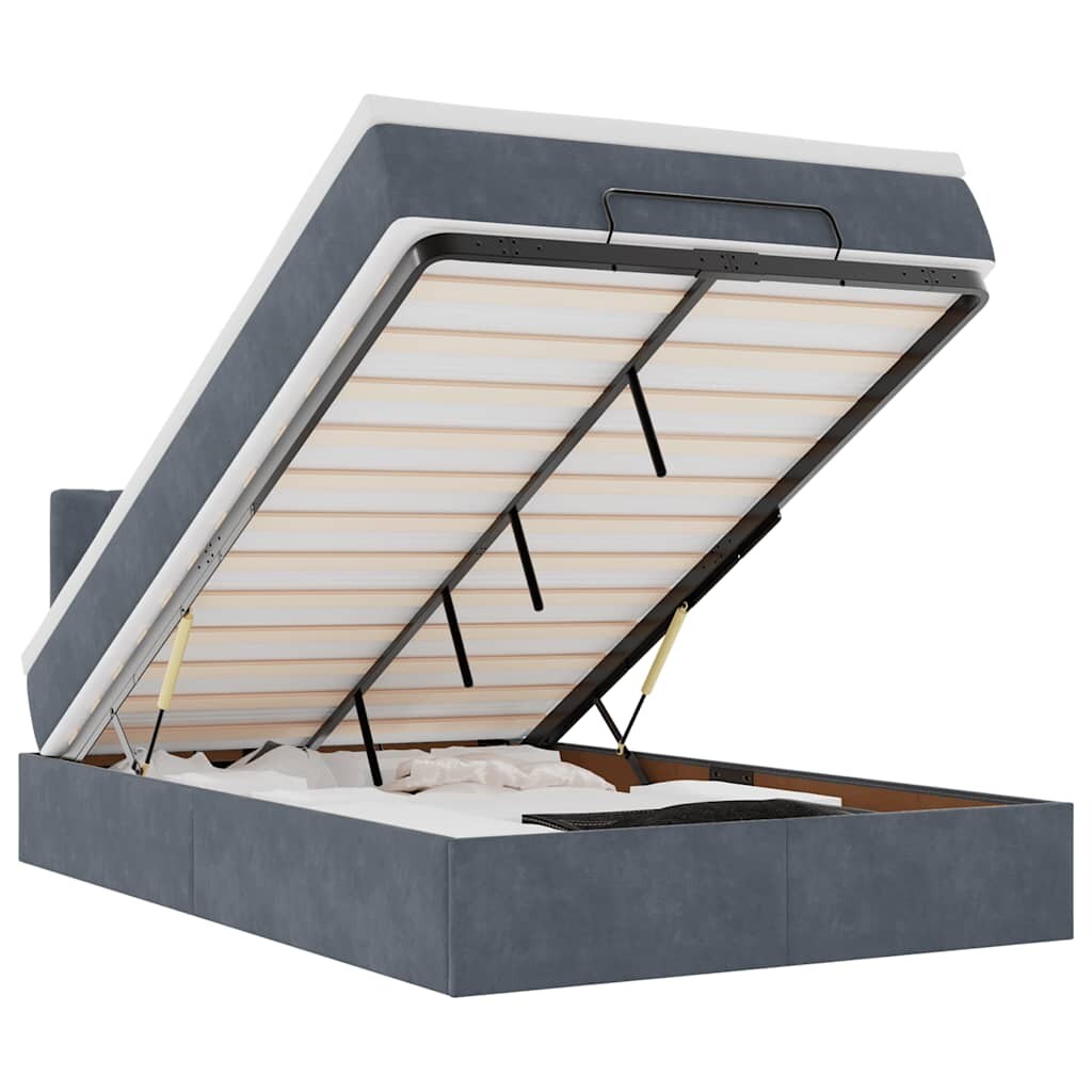 vidaXL Ottoman-Bett mit Matratze Dunkelgrau 120x200 cm Samt Image