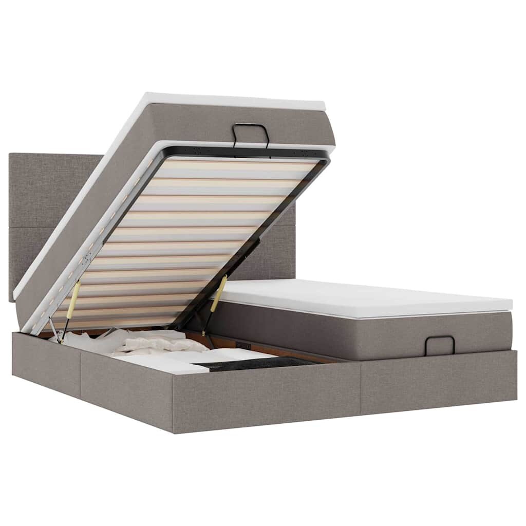 vidaXL Ottoman-Bett mit Matratzen Taupe 180x200 cm Stoff Image