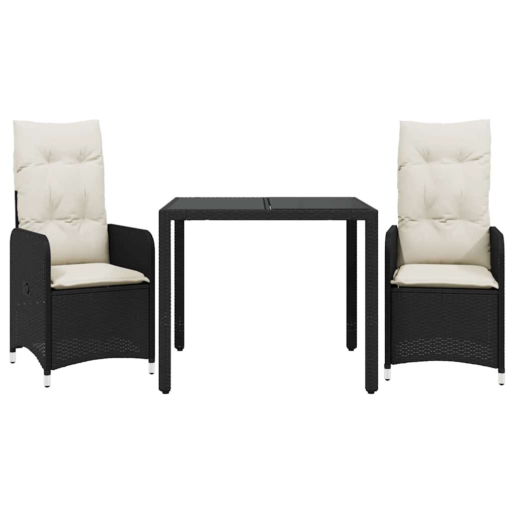 vidaXL 3-tlg. Garten-Bistro-Set mit Kissen Schwarz Poly Rattan Image