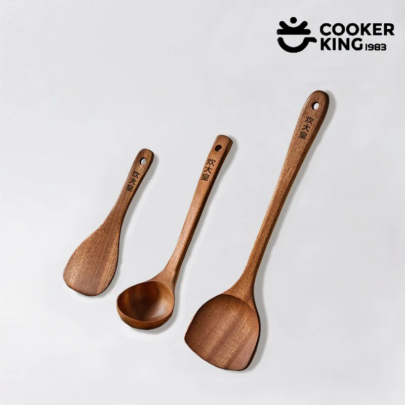 COOKER KING 3-IN-1 Kochwerkzeug-Set, Ebenholz-Spatel und Löffel für Familienküche, Küchenutensilien, exquisites Küchengeschenk für Freunde Image