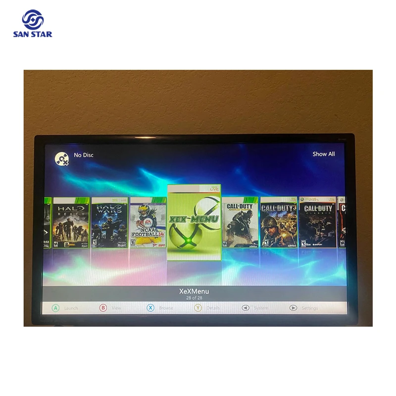 Modifizierte RGH Xbox 360-Spielekonsole mit integriertem HDD-Hacked-Game Aurora-System Image