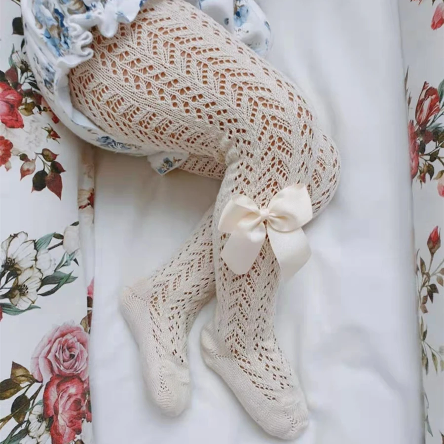 2024 neue Baby Kinder Strümpfe für Sommer Weiche Atmungsaktive Hohl Mesh Bogen Jungen Mädchen Strumpfhosen Neue baby Bottom Strumpfhosen für 0-5y