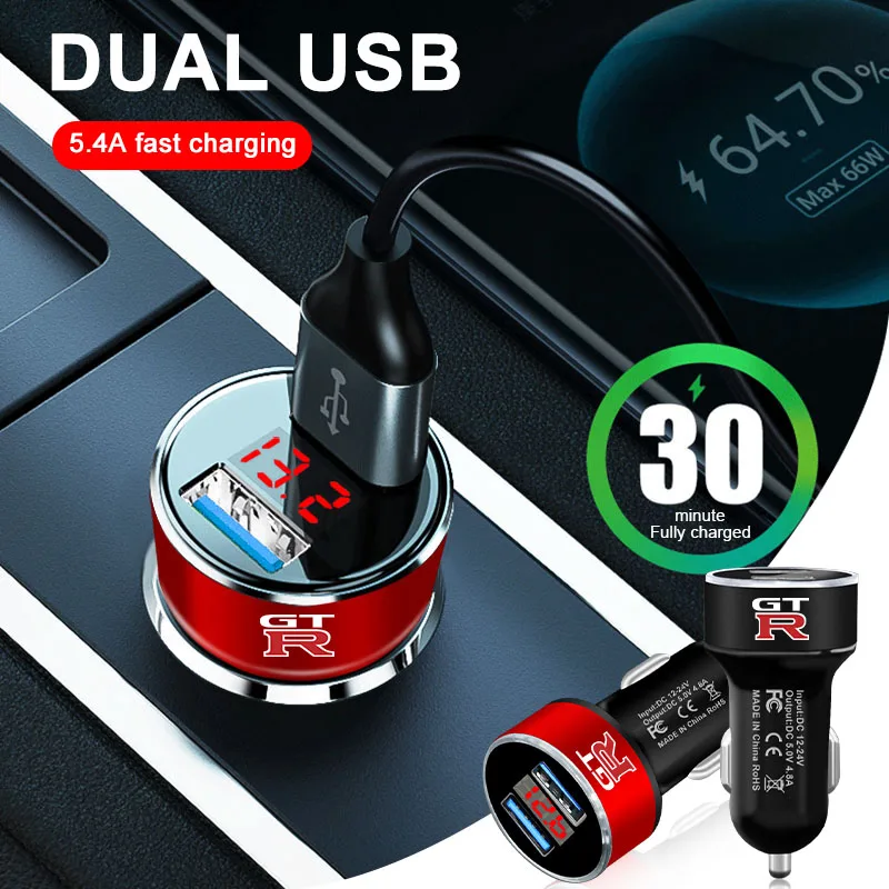 1Pc Auto Ladegerät 2USB Ports Schnelle Lade Digital Display Auto Zubehör Neue Digitale für Nissan GTR NISMO R35 teana Skyline GT-R Image