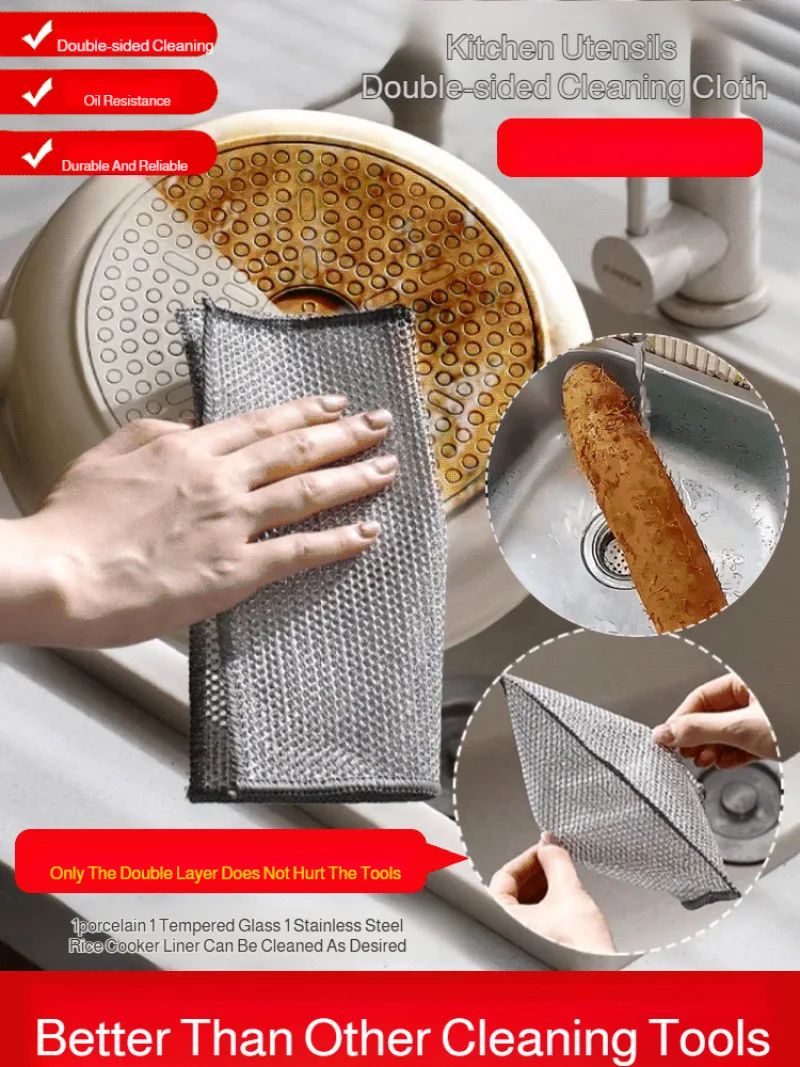 Double layer bamboo charcoal silver dish cloth Powerful Cleaning non-stick stain removal dish towel Image