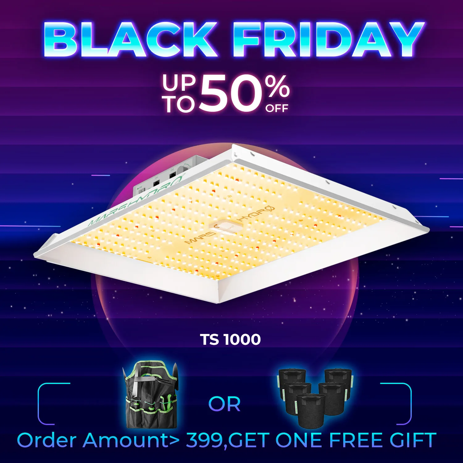 2025 Mars Hydro TS 1000 150 W Vollspektrum-Pflanzenlampe, dimmbares LED-Wachstumslicht für Zimmerpflanzen, Gemüse, Blumenwachstumszelt-Sets