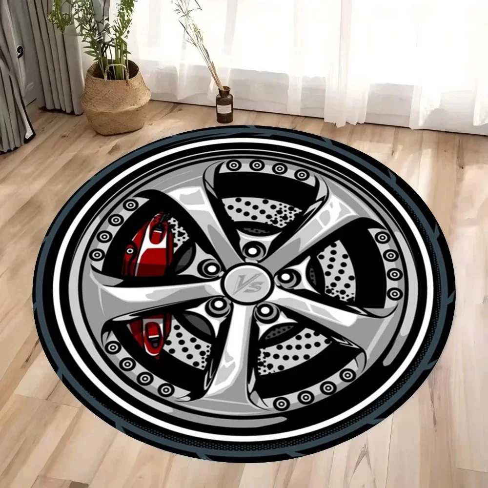 Car Rug Fashion Wheels Printing Round Carpet Living Room Bedroom Kitchen Floor Mat Soft Circle Rug Living Room Decoration Carpet