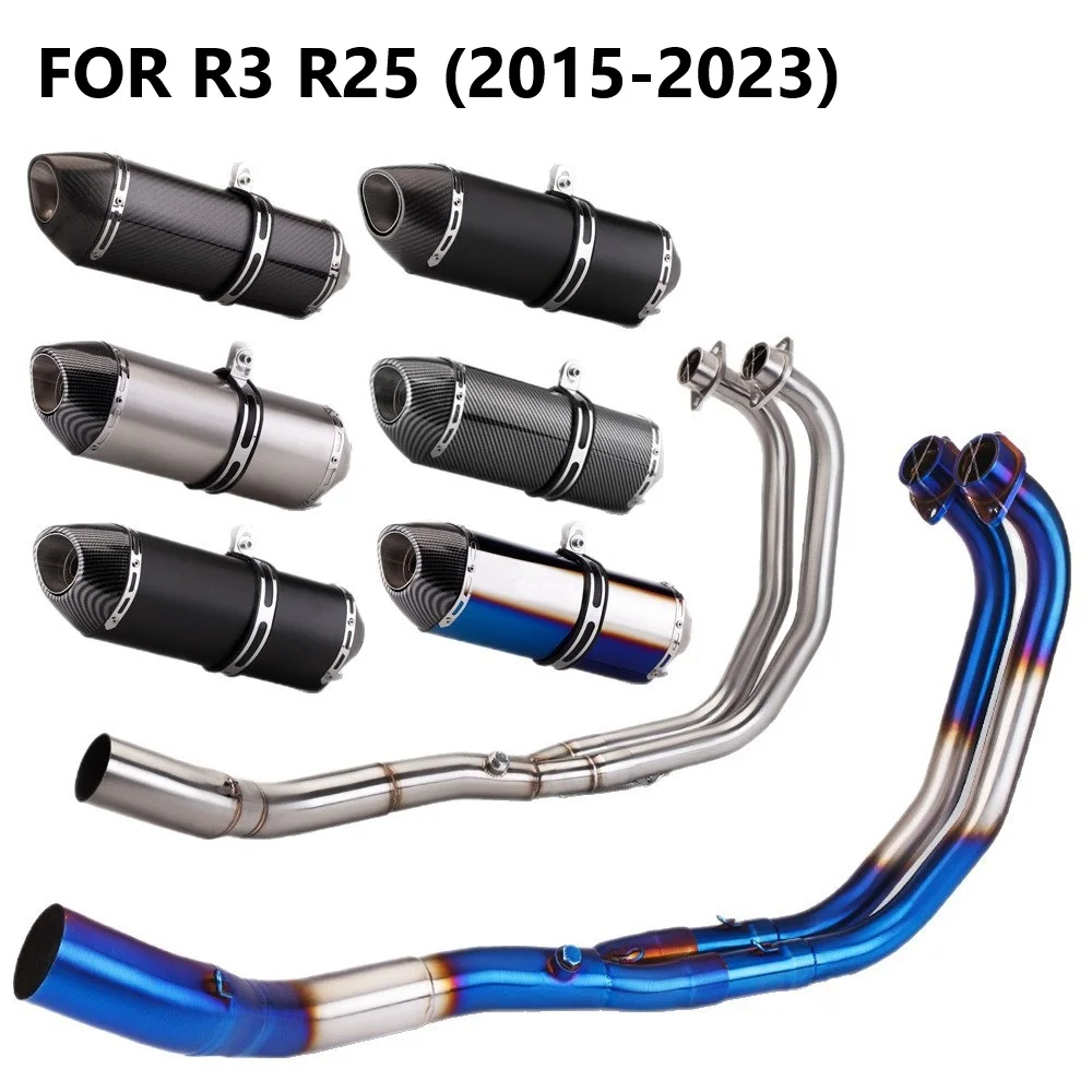 Motorrad Auspuff Moto Edelstahl 51 MM Schnittstelle Volle Systeme Vorne Mitte Link Rohr R77 Schalldämpfer Für YZF R3 R25 MT03 Image