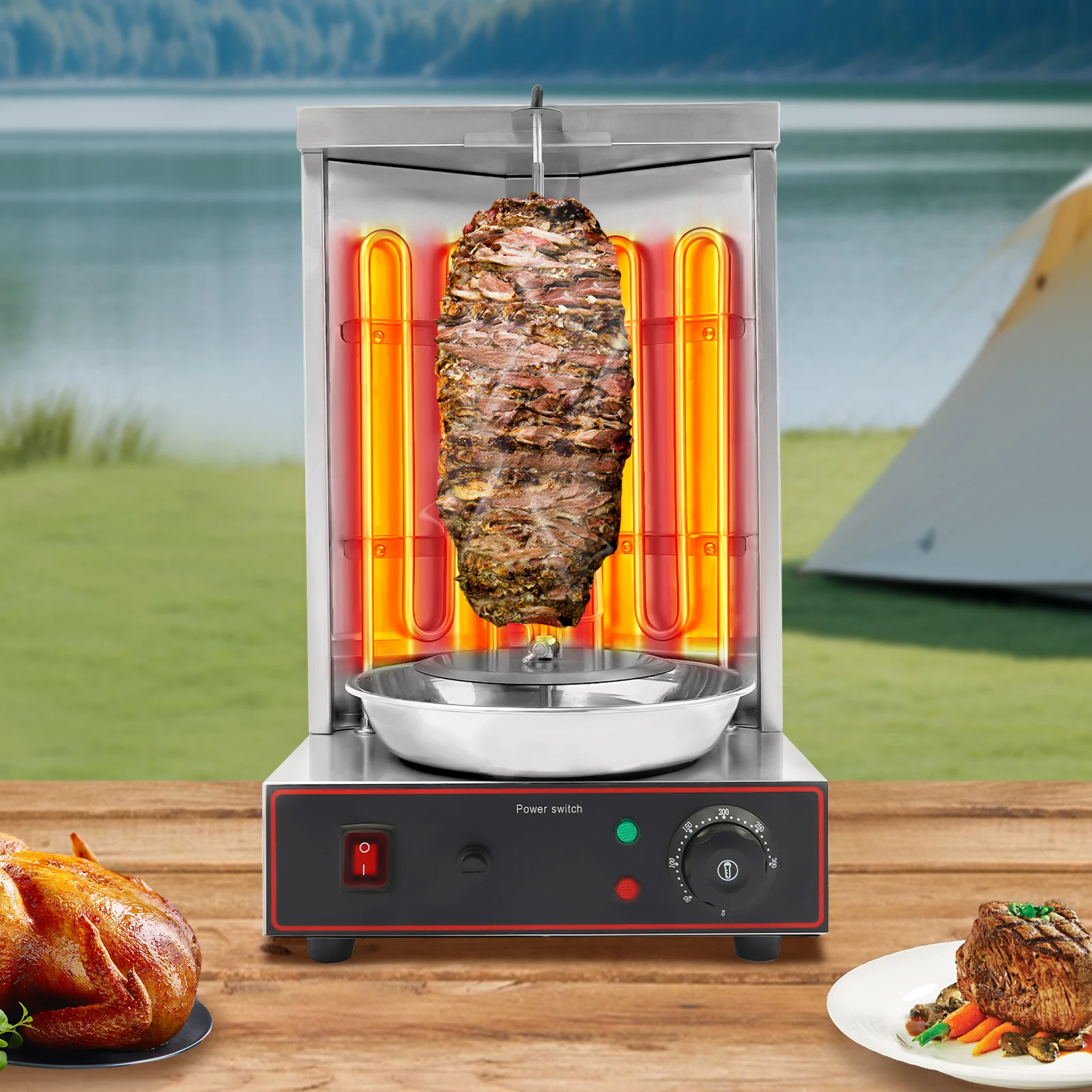 122-572 ℉ Elektrische Shawarma-Grillmaschine, 220 V Rotisserie-Ofen, 2800–3000 W, kommerzieller Heim-BBQ-Grill für Kebab-Fleisch Image